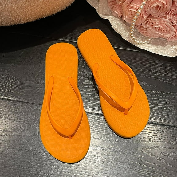 XIMIN Slim Flip Flops for Women, Ladies Shower Slippers Flat Sandals for Summer Bathroom Beach Pool, Ultra Lightweight Basic Rubber Soft Slide Slip-on Shoes (6.5-7, Orange)