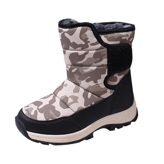 XIMIN Snow Mid Calf Boots for Kids Camouflage Waterproof Slip Resistant Fleece Lined Boots Cold Weather Water Resistant Winter Snow Boots Outdoor Insulated Shoes