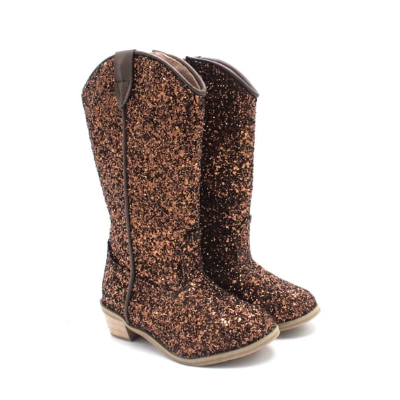XIMIN Sparkly Boots for Girls Cowboy Boots Square Toe Kids Boots Embroidered Western Boots Cow Girl Boots Mid Calf Boots Girl Cowboy Boots (9-9.5 Years, Khaki)