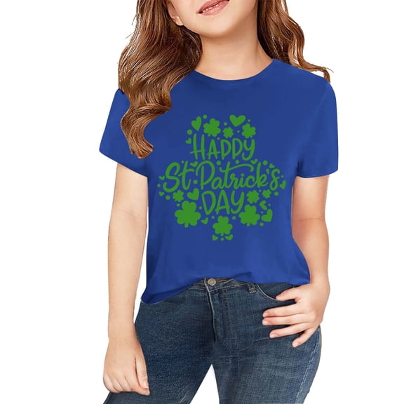 XIMIN St. Patrick's Day Festive Clover-Shaped "Happy" Kids' T-Shirt - Green Graphic, Soft Short-Sleeve Crew Neck Top for Boys & Girls