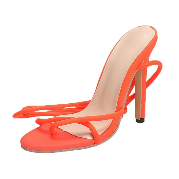 XIMIN Strappy Heels Dressy Womens Sparkly Heels Sandals Open Toe Dressy Sandal Heel for Women Tall Thick Heel Stiletto Comfortable Summer Party Shoes (7, Orange)