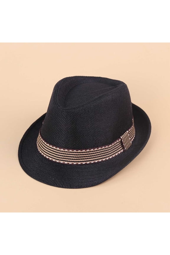 Straw Fedora Sun Hat Jazz Cap Cotton Photography for Kids Boys Girls Roll Up Short Brim Trilby Hat Panama Beach Hat Short Brim Straw Sunhat (One Size, Black)