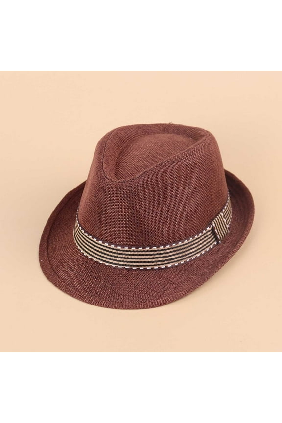 Straw Fedora Sun Hat Jazz Cap Cotton Photography for Kids Boys Girls Roll Up Short Brim Trilby Hat Panama Beach Hat Short Brim Straw Sunhat (One Size, Coffee)