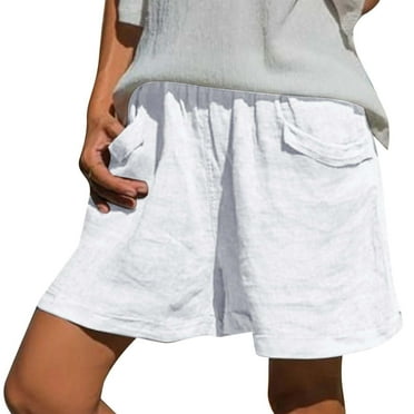 XIMIN Summer Shorts for Women's Summer Basic Loose Comfy Shorts Solid Elastic Waist Casual Pants with Pockets Elastic Waist Short Pants