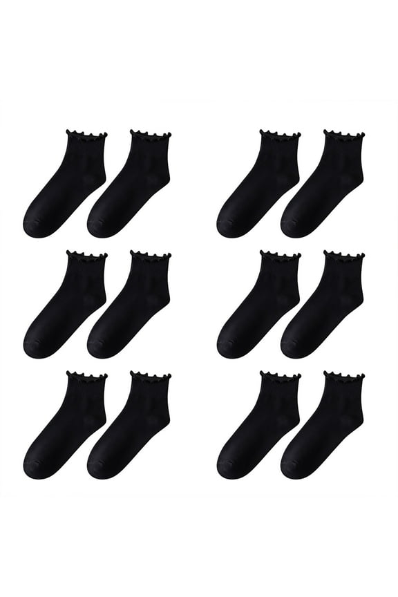 Summer Socks for Ladies Womens Socks Ruffle Turn Casual Ankle Socks Breathable Cool Knit Cotton Lettuce Crew Frilly Sock 6 Pairs