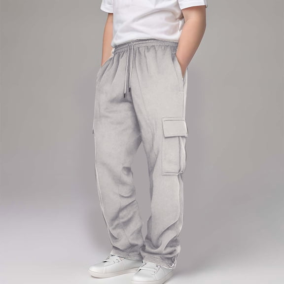 XIMIN Teen Boys Sweatpants Casual Fleece Workout Active Joggers with Pockets Drawstring Elastic Waist Cargo Sweat Pants Outdoor Winter Warm Trousers