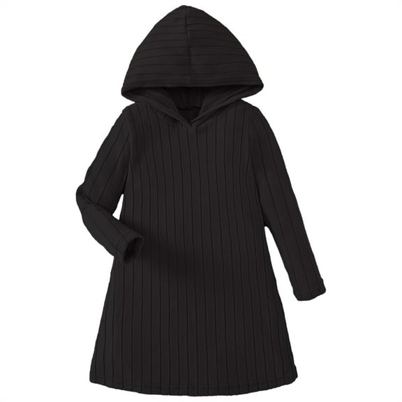 XIMIN Teen Girl Ribbed Knit Jumper Dresses Long Sleeve Simple Elegant Casual Hooded Sweatshirt Dress Kids Solid Color Autumn Winter Clothes