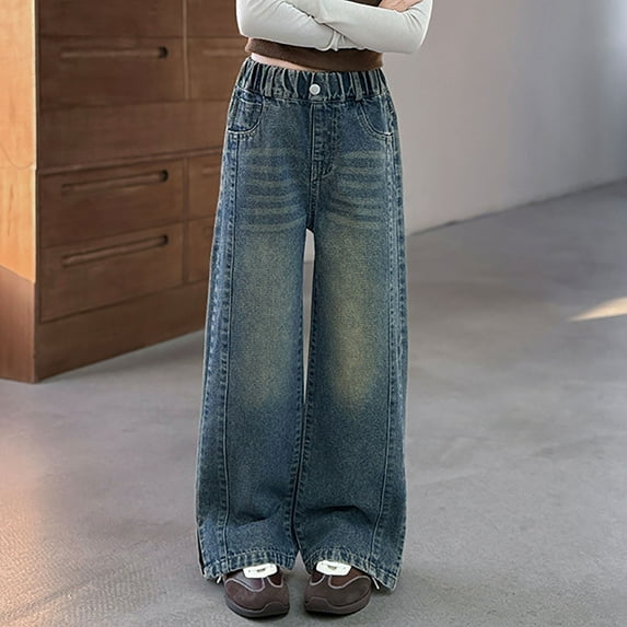 XIMIN Teen Girl Vintage Jeans Y2k Streetwear Baggy Denim Cargo Pants High Waist Wide Leg Loose Denim Pants with Pockets Cute Back to School Trendy Jean