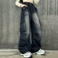 thumbnail image 1 of XIMIN Teen Girls Baggy Jeans Y2k Streetwear Denim Cargo Pants with Multi Pockets Distressed Elastic High Waist Floor Loose Wide Leg Clothes (9-10 Years, Black), 1 of 8
