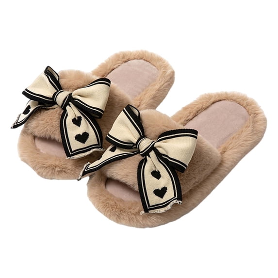 XIMIN Teen Girls Breathable Slippers Plush Flat House Shoes, Warm Velvet Indoor Slippers for Bedroom and Home Wear (Brown, 7)