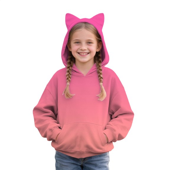 XIMIN Teen Girls Cat Ear Fleece Hoodie Gradient Long Sleeve Hooded Sweatshirt with Pocket Toddler Fall Winter Casual Pullover Kids Trendy Cute Jumper Tops