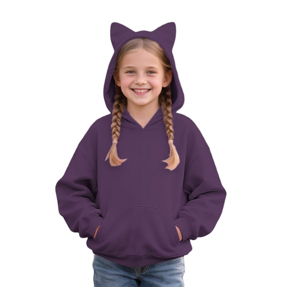 XIMIN Teen Girls Hooded Sweatshirt Gradient Long Sleeve Trendy Loose Fit Cat Ear Hoodie Toddler Fall Winter Y2K Casual Pullover Kids Cute Jumper Tops