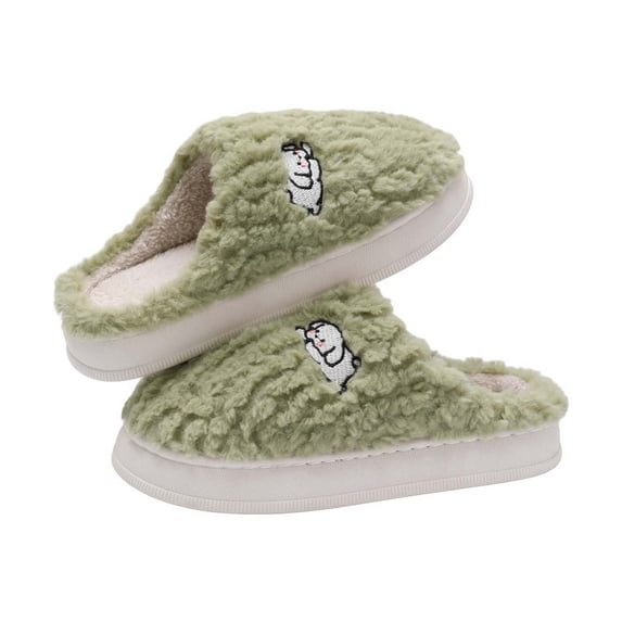 XIMIN Teen Girls Indoor Slippers Plush Flat Bottom House Shoes, Soft Warm Home Footwear for Bedroom Daily Comfort (Green, 7)