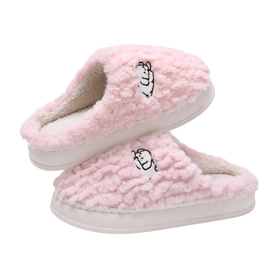 XIMIN Teen Girls Indoor Slippers Plush Flat Bottom House Shoes, Soft Warm Home Footwear for Bedroom Daily Comfort (Pink, 8)