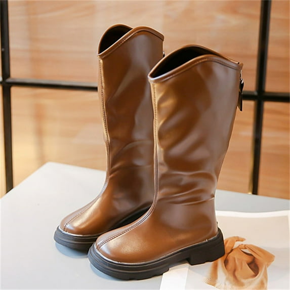 XIMIN Teen Girls Knee High Fashion Riding Boots Zipper Snow Boots Shoes Outdoor Warm Non Slip Knee High Boots Cosplay Pirate Boot (5.5-6 Years, Brown)