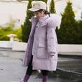 thumbnail image 1 of XIMIN Teen Girls Long Winter Parka Coats Faux-Fur Hood Thick Warm Insulated Puffer Jackets with Fur Trim Hood Kids Quilted Oversized Pockets Stylish Thermal Down Outwear, 1 of 8