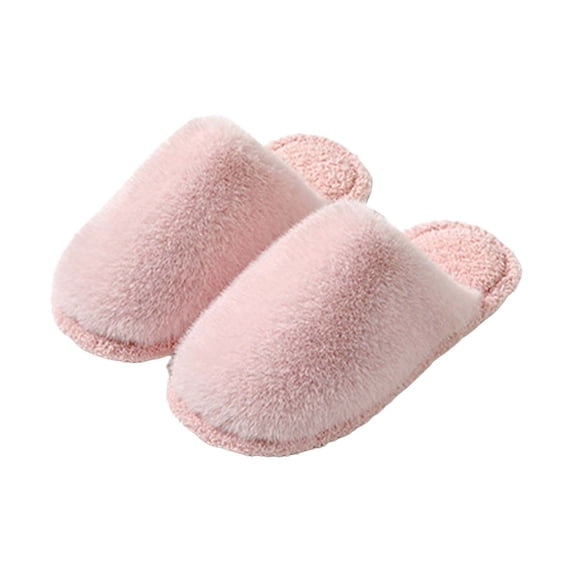 XIMIN Teen Girls Nonslip Slippers Plush Flat Bottom House Shoes, Warm Indoor Footwear for Bedroom Winter Comfort (Pink, 8)
