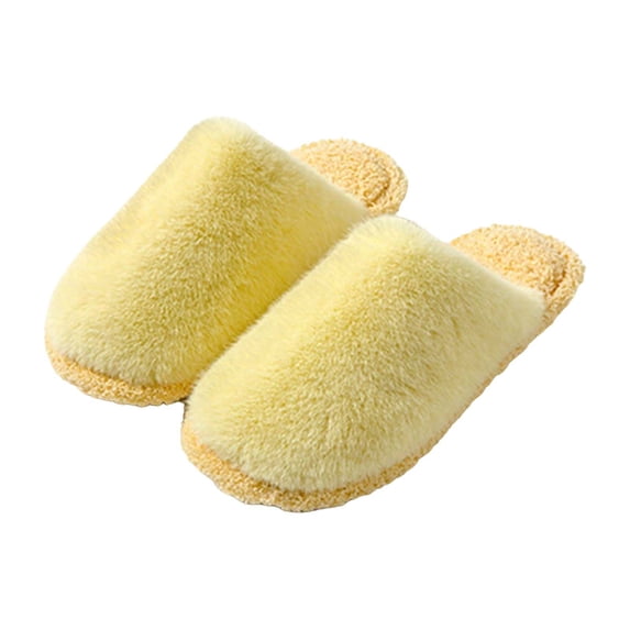XIMIN Teen Girls Nonslip Slippers Plush Flat Bottom House Shoes, Warm Indoor Footwear for Bedroom Winter Comfort (Yellow, 6)