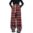thumbnail image 1 of XIMIN Teen Girls Oversized Wide Leg Fleece-Lined Sweat Pants Plaid Baggy Sweatpants Goth Grunge Clothes Kids Streetwear Elastic Waist Straight Joggers Pants, 1 of 4