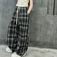 thumbnail image 1 of XIMIN Teen Girls Oversized Wide Leg Fleece-Lined Sweat Pants Plaid Baggy Sweatpants Goth Grunge Clothes Kids Streetwear Elastic Waist Straight Joggers Pants, 1 of 8