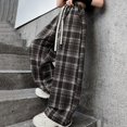 thumbnail image 1 of XIMIN Teen Girls Oversized Wide Leg Fleece-Lined Sweat Pants Plaid Baggy Sweatpants Goth Grunge Clothes Kids Streetwear Elastic Waist Straight Joggers Pants, 1 of 9