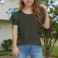 thumbnail image 1 of XIMIN Teen Girls Tunic T Shirts Ruffle Short Sleeve Crew Neck Tee Tops Dressy Blouses Trendy Flowy Tshirts Summer Solid Color Casual Pleated Loose Blouse, 1 of 6