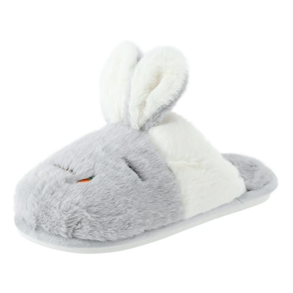 XIMIN Teen Girls Warm Shoes Womens Slippers Indoor Home Cute Animal Cartoon Rabbit Lightweight Winter Warm Cotton Slippers Non Slip Comfy House Slippers(Gray,US 7)
