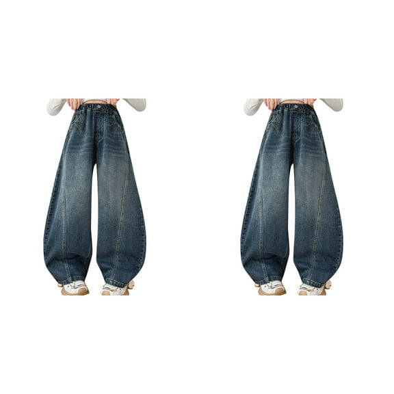 XIMIN Teen Girls Wide Leg Baggy Jeans Cute Elastic High Waisted Barrel Leg Jeans Trendy Denim Pants Trendy Preppy Y2K Denim Pants Vintage Streetwear Clothes