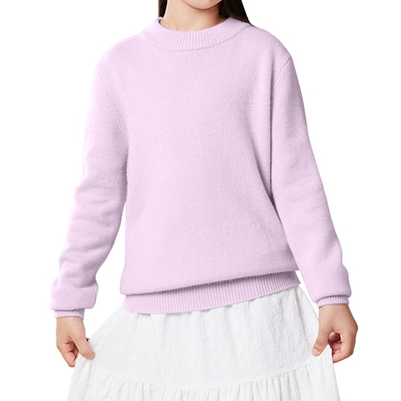 XIMIN Teen Knit Sweaters Girls Thickened Solid Color Wool Knitted Bottoming Sweater Loose Long Sleeve Jumpers Casual Soft Cotton Crew Neck Pullover Winter Warm Sweater