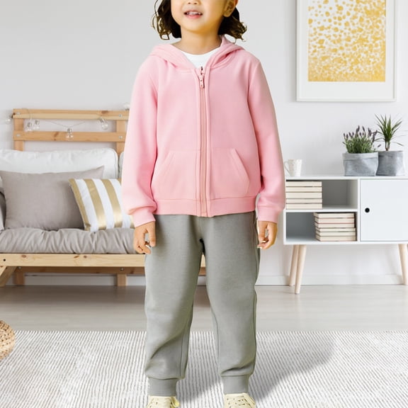 XIMIN Teens Boys Girls Clothes Outfits Full Zip Up Solid Color Long Sleeve Crew Neck Sweatshirt with Elastic Waistband Drawstring Pants Outfits Set Cotton Clothes