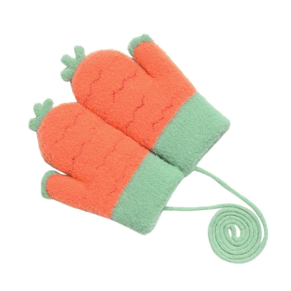XIMIN Thermal Toddler Boys Girls Winter Knitted Gloves with String Kids Soft Thick Warm Fleece Lined Gloves Cartoon Dinosaur Mittens with Rope