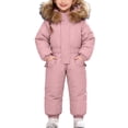 thumbnail image 1 of XIMIN Toddler 2Pcs Snow Suits Kids Down Jacket Winter Puffer Padded Snowsuit Girls Boys Faux Fur Hooded Coat +Snow Bib Pants Jumpsuits Waterproof Windproof Clothes, 1 of 9