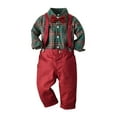 thumbnail image 1 of XIMIN Toddler Baby Boy 1st Christmas Outfit Toddlers Xmas 4PCS Long Sleeve Striped Bow-tie Shirt and Long Suspender Pants Gentleman Set Overalls Clothes, 1 of 6