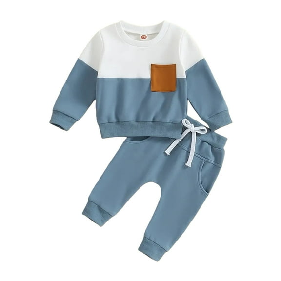XIMIN Toddler Baby Boy Clothes Color Block Long Sleeve Sweatshirt Plaid Pocket Pullover Tops Long Joggers Pants Fall Winter Outfit Set