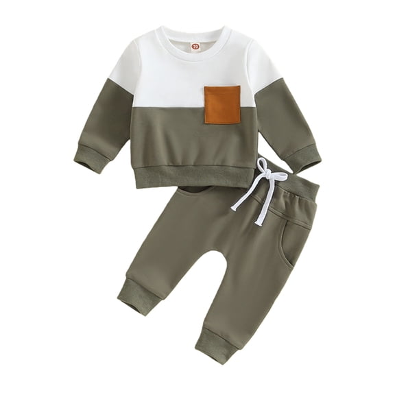 XIMIN Toddler Baby Boy Clothes Color Block Long Sleeve Sweatshirt Plaid Pocket Pullover Tops   Long Joggers Pants Fall Winter Outfit Set