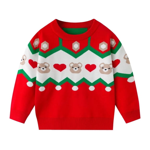 XIMIN Toddler Baby Boys Girls Christmas Sweaters Cozy Knitted Long Sleeve Kids Funny Santa Graphic Snowman Knit Xmas Pullover Cute Winter Warm Jumper Tops