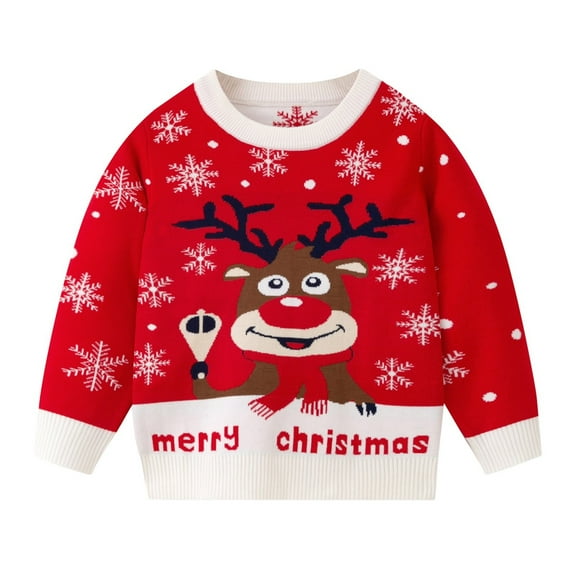 XIMIN Toddler Baby Boys Girls Christmas Sweaters Cozy Knitted Long Sleeve Kids Funny Santa Graphic Snowman Knit Xmas Pullover Cute Winter Warm Jumper Tops