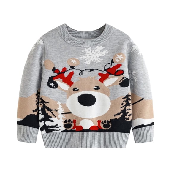 XIMIN Toddler Baby Boys Girls Christmas Sweaters Cozy Knitted Long Sleeve Kids Funny Santa Graphic Snowman Knit Xmas Pullover Cute Winter Warm Jumper Tops