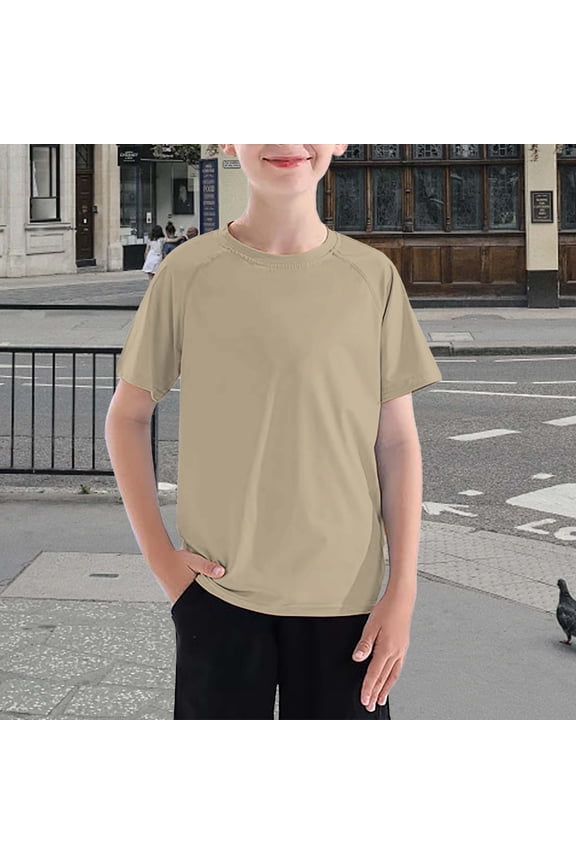 Toddler Baby Boys T-Shirts Kids Short Sleeve Crewneck Solid Loose Fit Basic Tees Casual Tops Summer Beach Vacation Tops Tees (3-4 Years, Khaki)