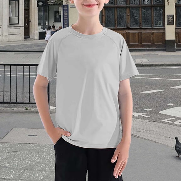 XIMIN Toddler Baby Boys T-Shirts Kids Short Sleeve Crewneck Solid Loose Fit Basic Tees Casual Tops Summer Beach Vacation Tops Tees (5-6 Years, Silver)