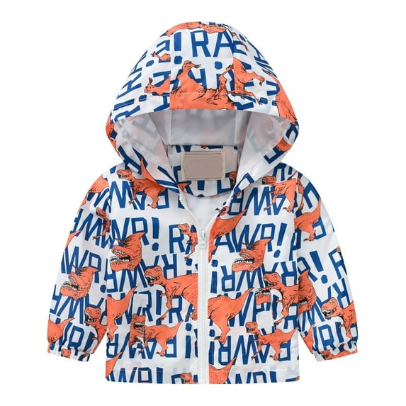 XIMIN Toddler Baby Cartoon Dinosaur Print Jacket Girls Boys Cute Cartoon Windbreaker Coats Rain Jacket Hooded Zip Lightweight Hooded Windbreakers Outdoor Raincoat Outerwear