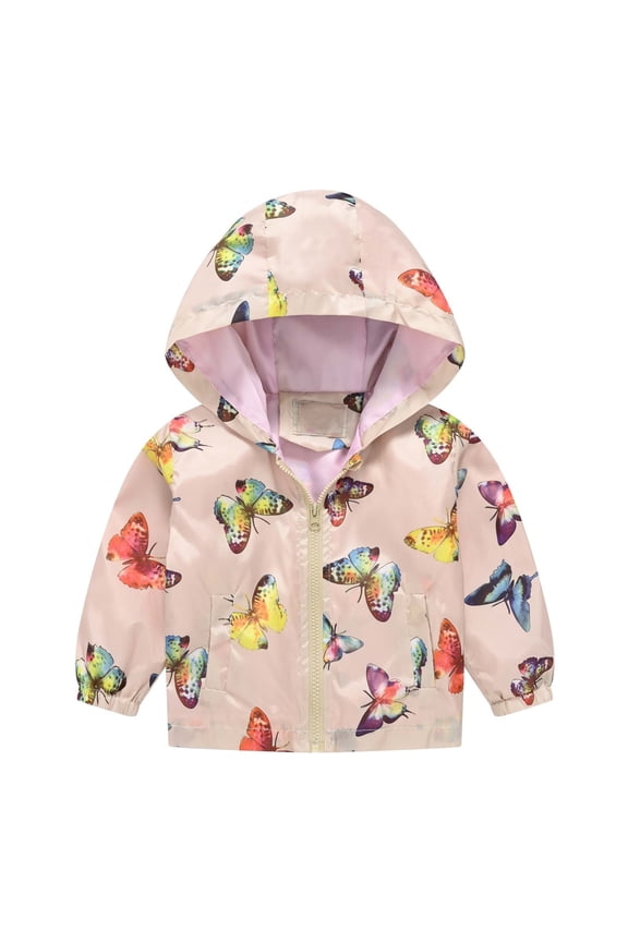 Toddler Baby Cute Dust Coats Jacket Trench Lightweight Kids Coats Girls Boys Cute Cartoon Print Windbreaker Outdoor Coats Rain Jacket Hooded Zip Light Outerwear