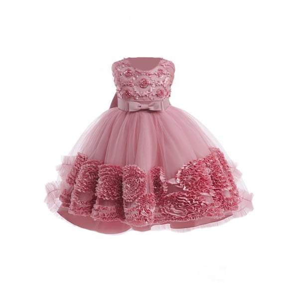 XIMIN Toddler Baby Dress Sleeveless Lace Tulle Princess Dress High-Low Hem Floral Tulle Dress Girl Pageant Formal Birthday Party Dresses