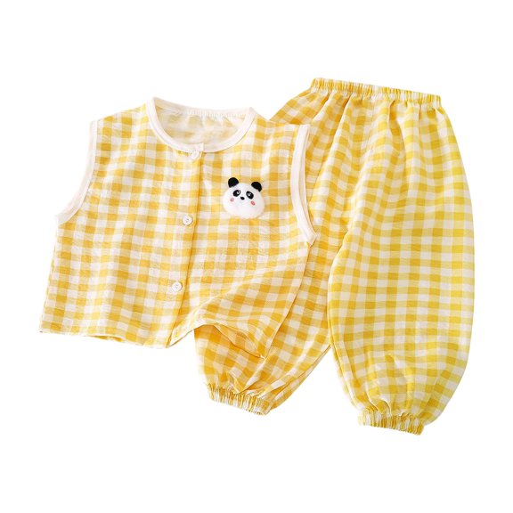 XIMIN Toddler Baby Girl's Two Piece Outfits Gingham Plaid Cami Tank Top and Wide Leg Pants Vacation Outfits Spring Summer&Fall Outdoor Sets (3-4 Years, Yellow)
