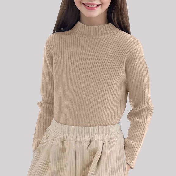 XIMIN Toddler Baby Girls Cozy Ribbed Solid Color Long Sleeve Turtleneck Knitted Sweater Fall Winter Warm Knit Pullover Toddler Casual Basic Tops