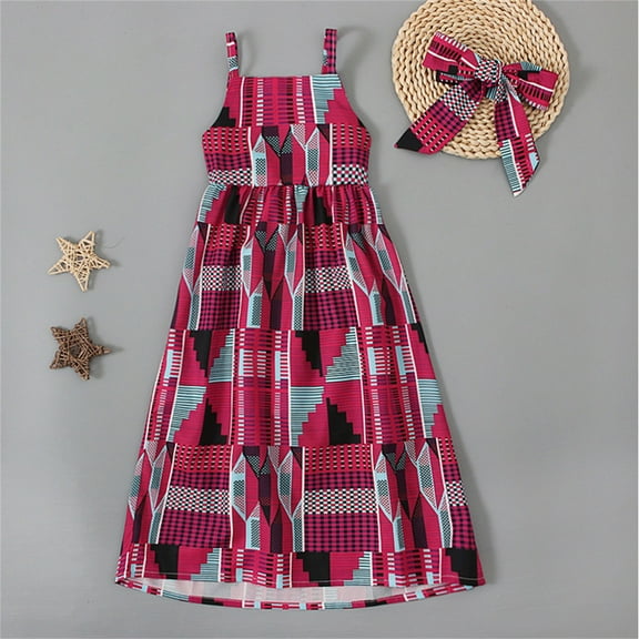 XIMIN Toddler Baby Infant Girls African Print Off Shoulder with Hair Band Princess Casual Dress Girls Ballet Dance Dress Dacewear (5-6 Years, Purple)