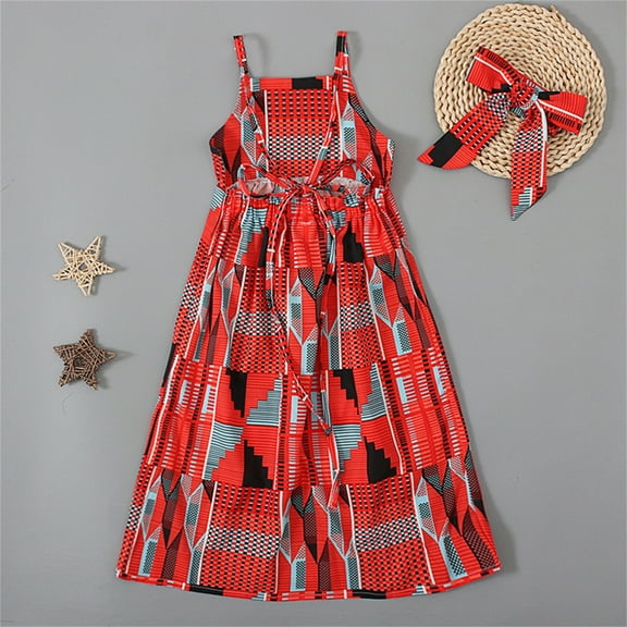 XIMIN Toddler Baby Infant Girls African Print Off Shoulder with Hair Band Princess Casual Dress Girls Ballet Dance Dress Dacewear (6-7 Years, RD2)