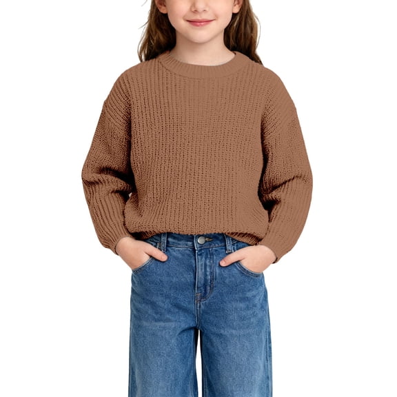 XIMIN Toddler Baby Knit Sweater Boys Girls Solid Color Crewneck Pullover Round Neck Long Sleeve Cute Sweaters Knitwear Fall Winter Warm Clothes