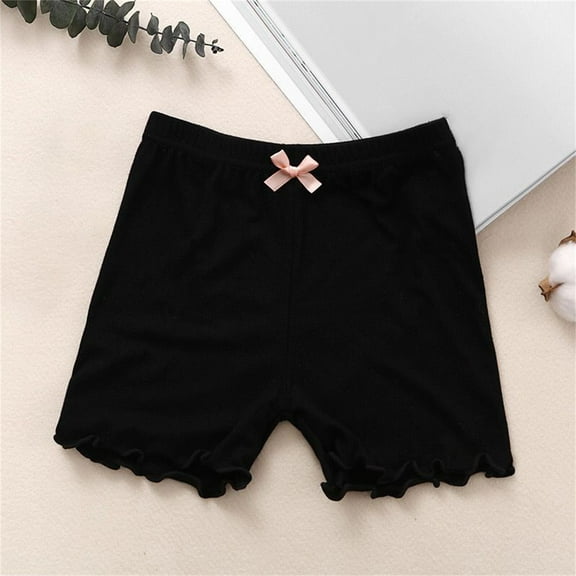 XIMIN Toddler Biker Shorts Big Girls Cotton Dance Bike Play Safety Shorts Under Solid Ruffled Breathable School Underpants Girls (4-5 Years, Black)