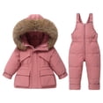 thumbnail image 1 of XIMIN Toddler Boy Girl Snowsuit Hooded Mountain Ski Suit Faux Fur Trim Hooded Coat+Snow Bib Pants Onesie Winter Waterproof Thermal Snow Set, 1 of 3